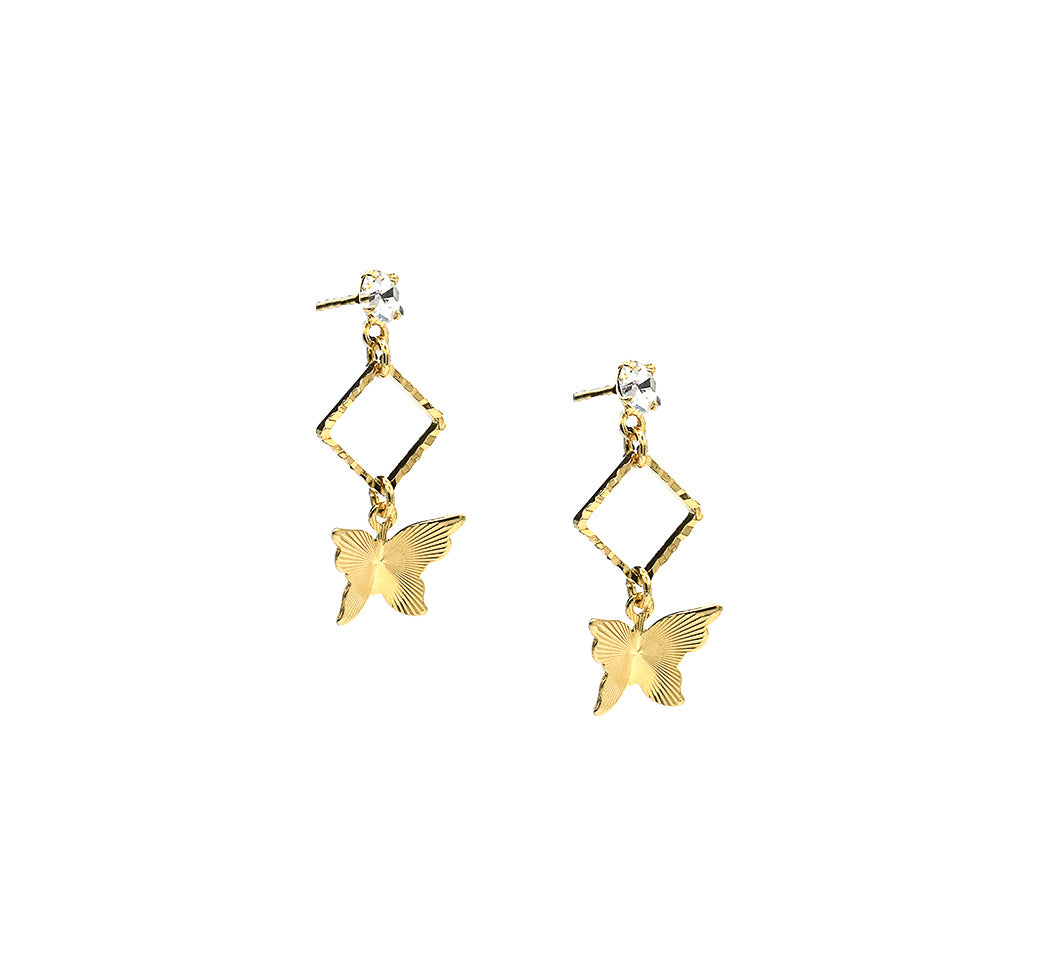 gold plated butterfly drop earrings