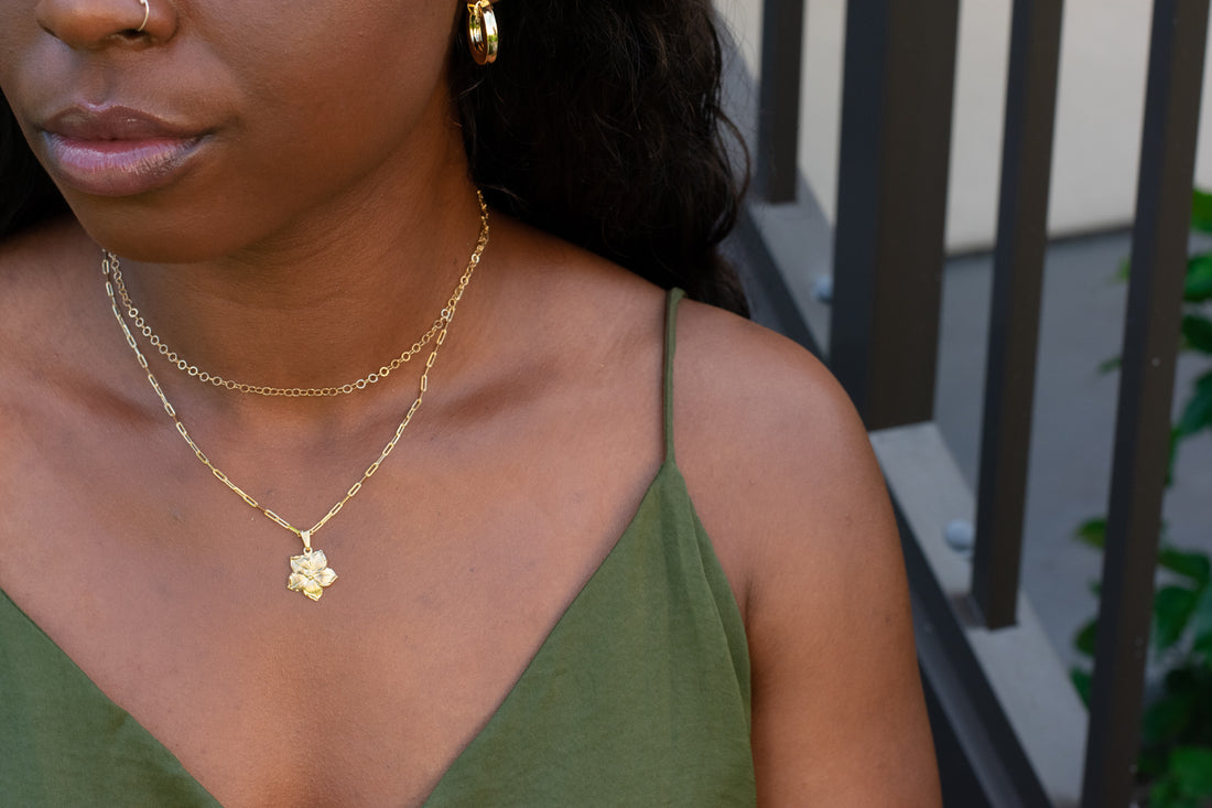 gold filled flower blossom stacked necklace