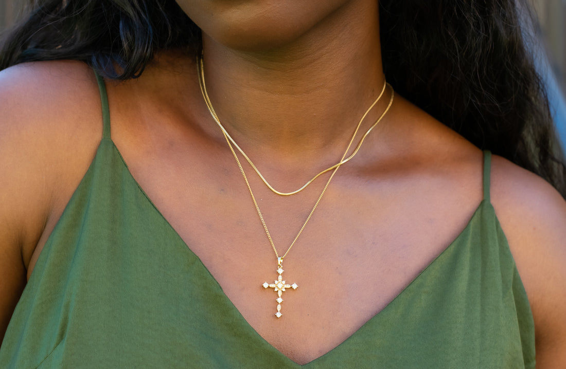 Cross Necklace stacked chain