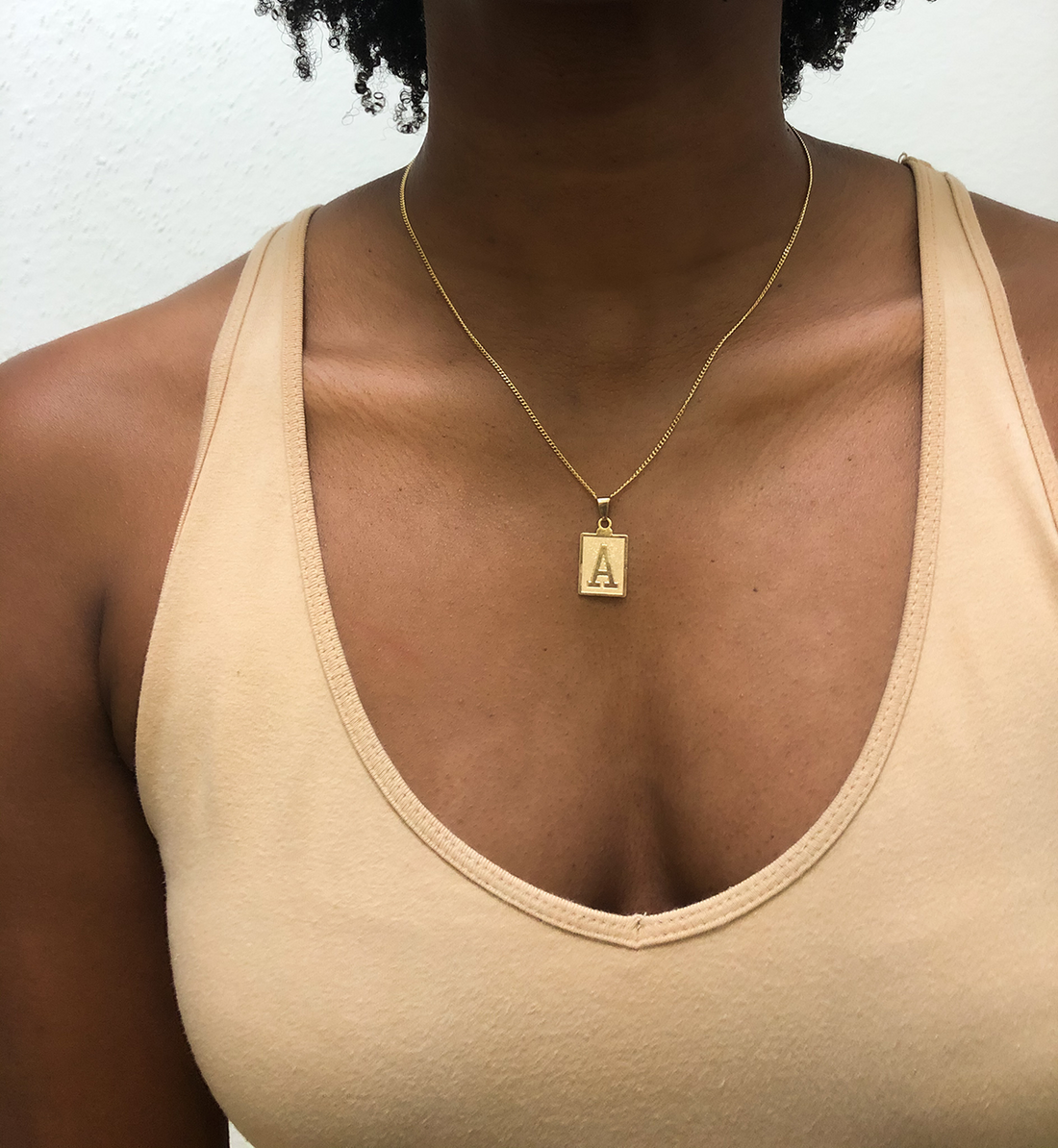 square initial single necklace